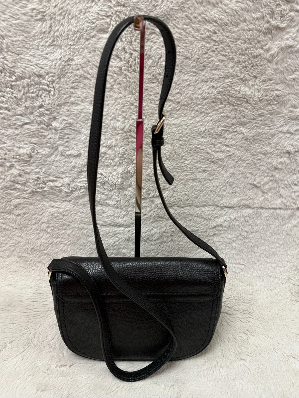 kate spade NY Black Pebbled Leather Flap Shoulder/Crossbody with Gold Logo
